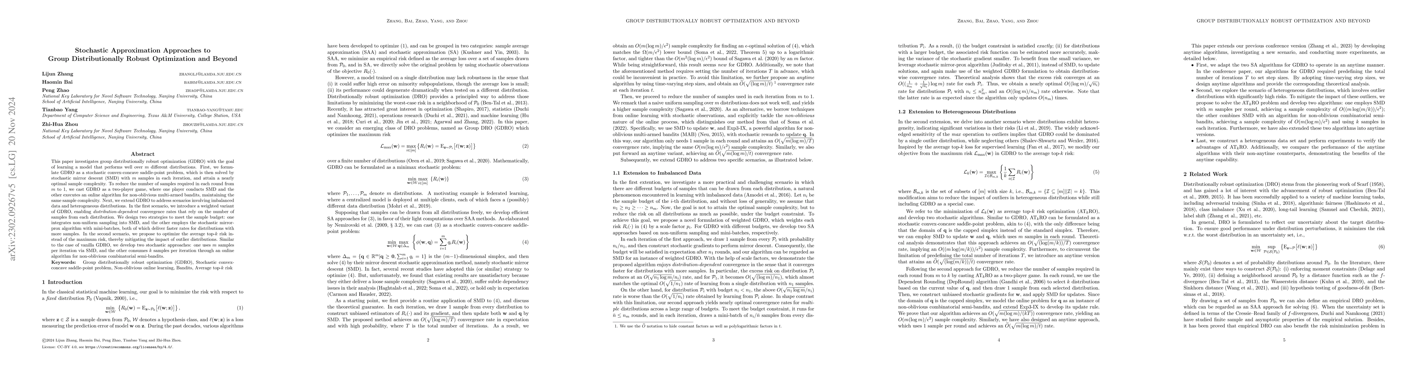 Thumbnail for Stochastic Approximation Approaches to Group Distributionally Robust
  Optimization