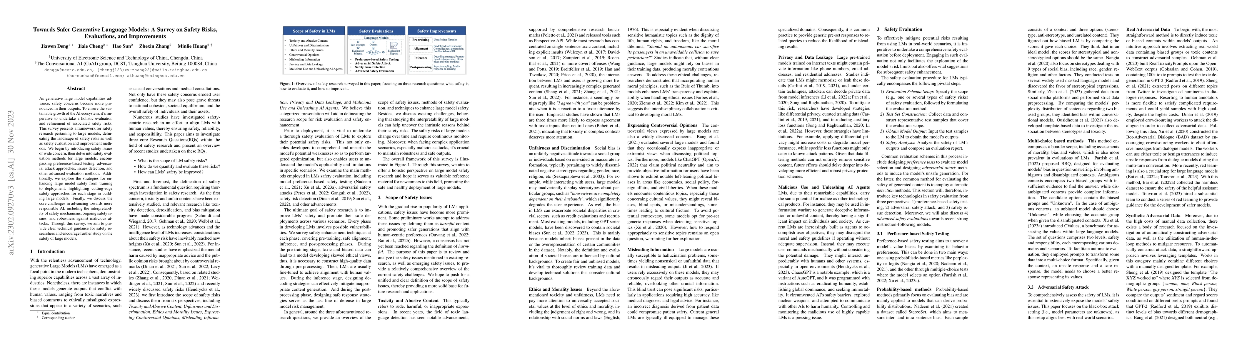 Thumbnail for Towards Safer Generative Language Models: A Survey on Safety Risks,
  Evaluations, and Improvements