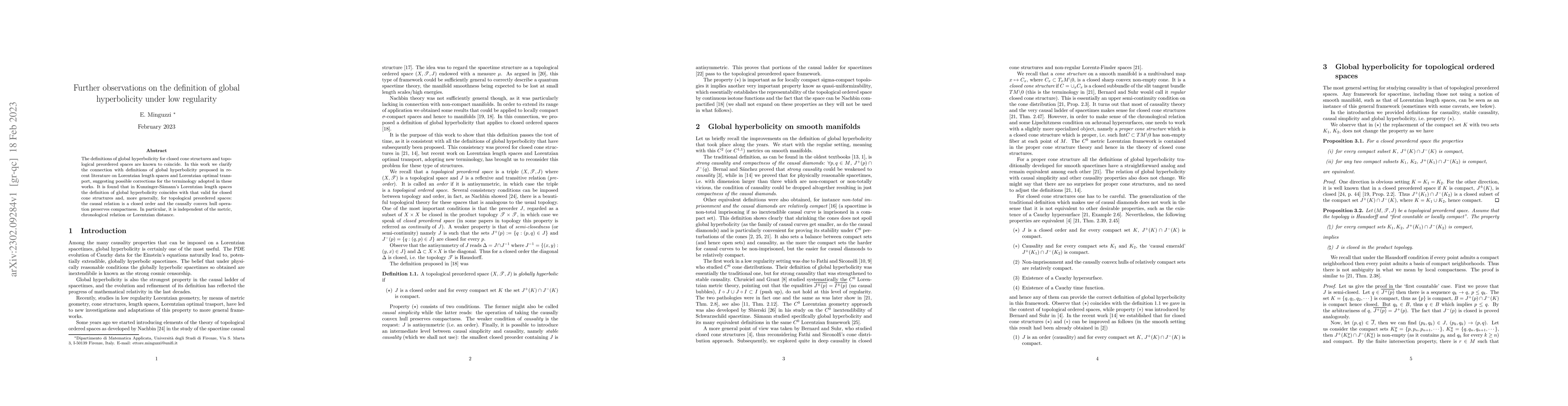 Thumbnail for Further observations on the definition of global hyperbolicity under low
  regularity