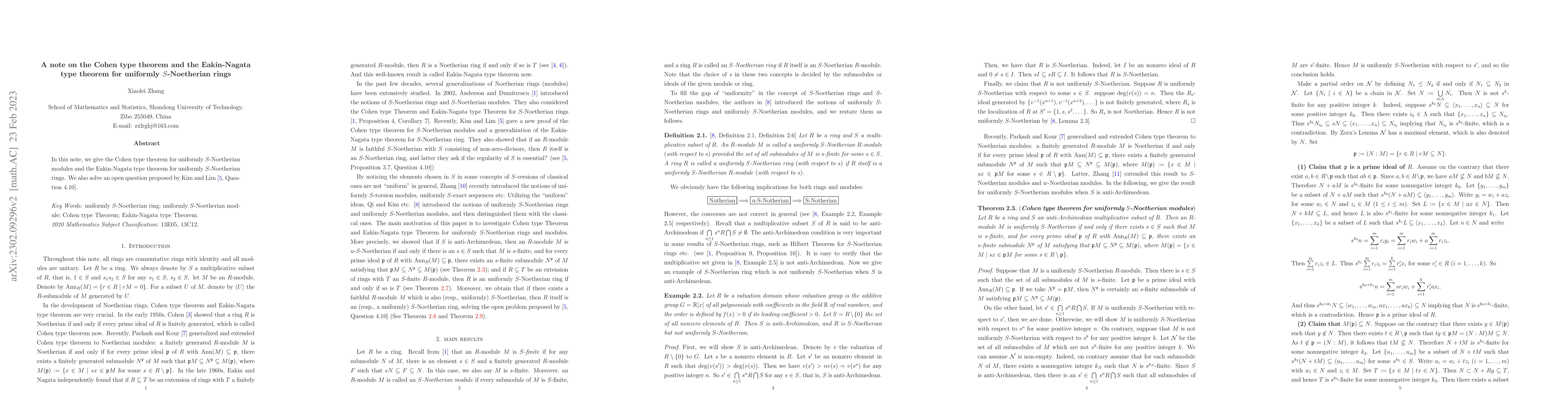 Thumbnail for A note on the Cohen type theorem and the Eakin-Nagata type theorem for
  uniformly $S$-Noetherian rings