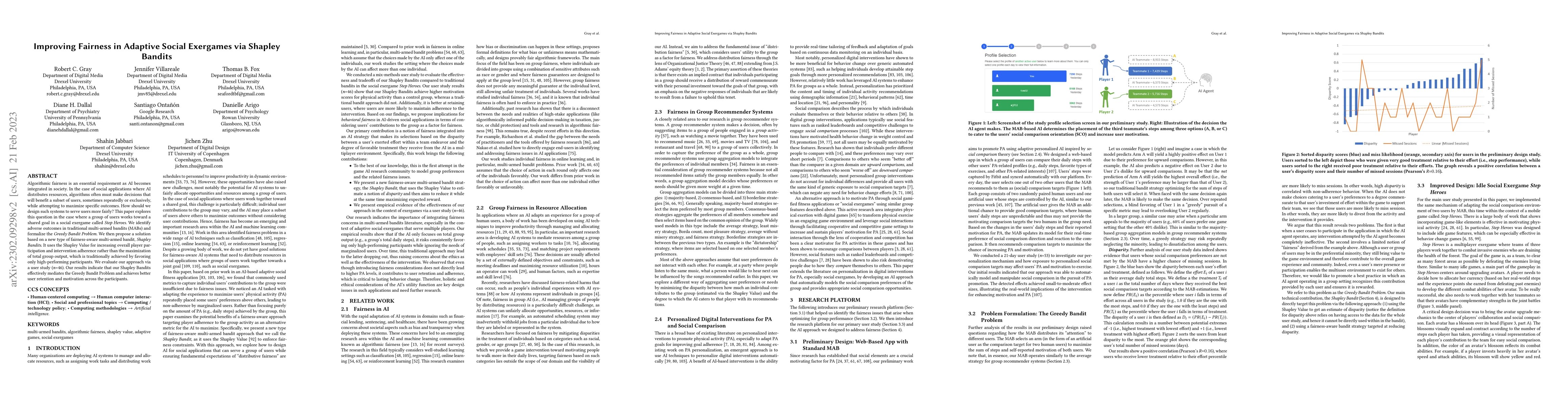 Thumbnail for Improving Fairness in Adaptive Social Exergames via Shapley Bandits