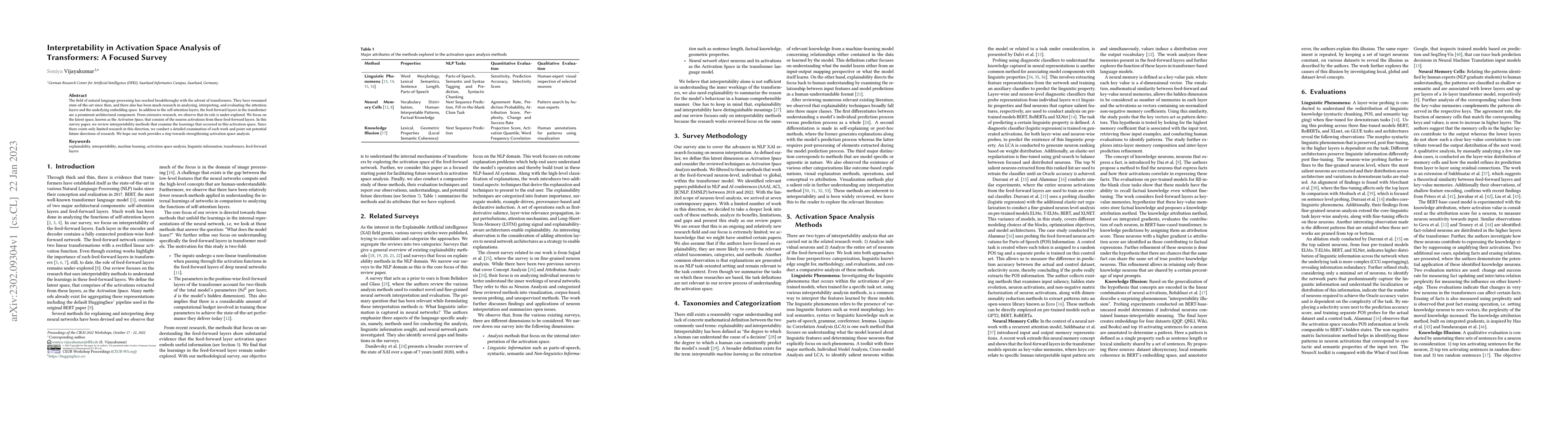 Thumbnail for Interpretability in Activation Space Analysis of Transformers: A Focused
  Survey