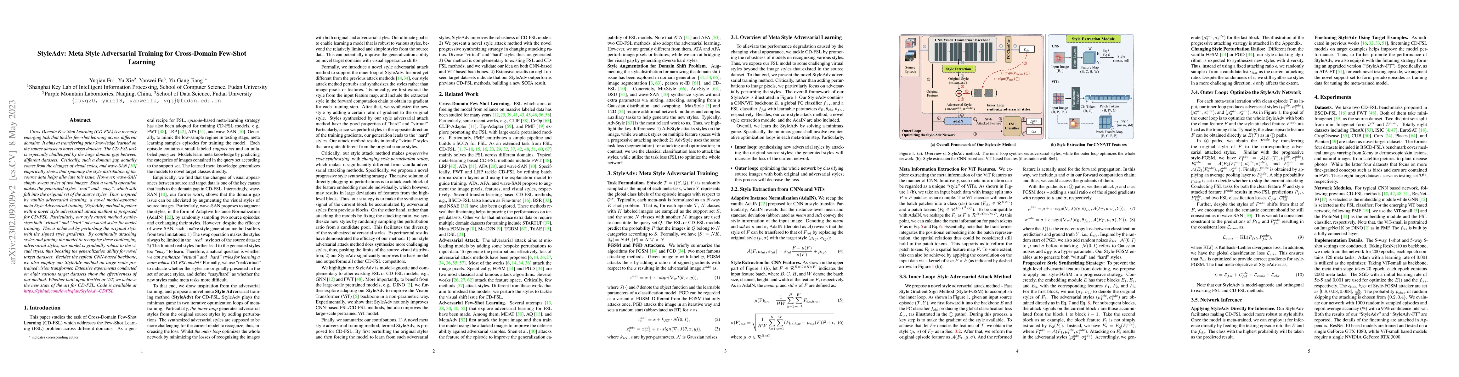 Thumbnail for StyleAdv: Meta Style Adversarial Training for Cross-Domain Few-Shot
  Learning