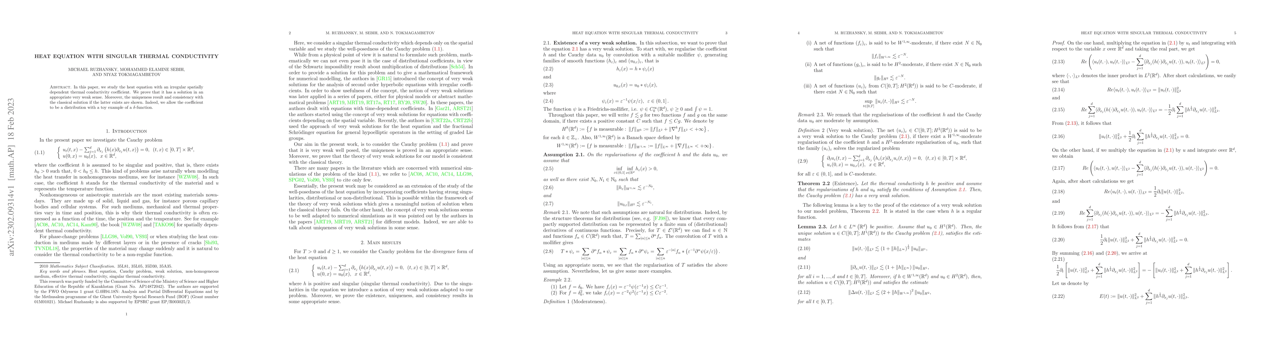 Thumbnail for Heat equation with singular thermal conductivity