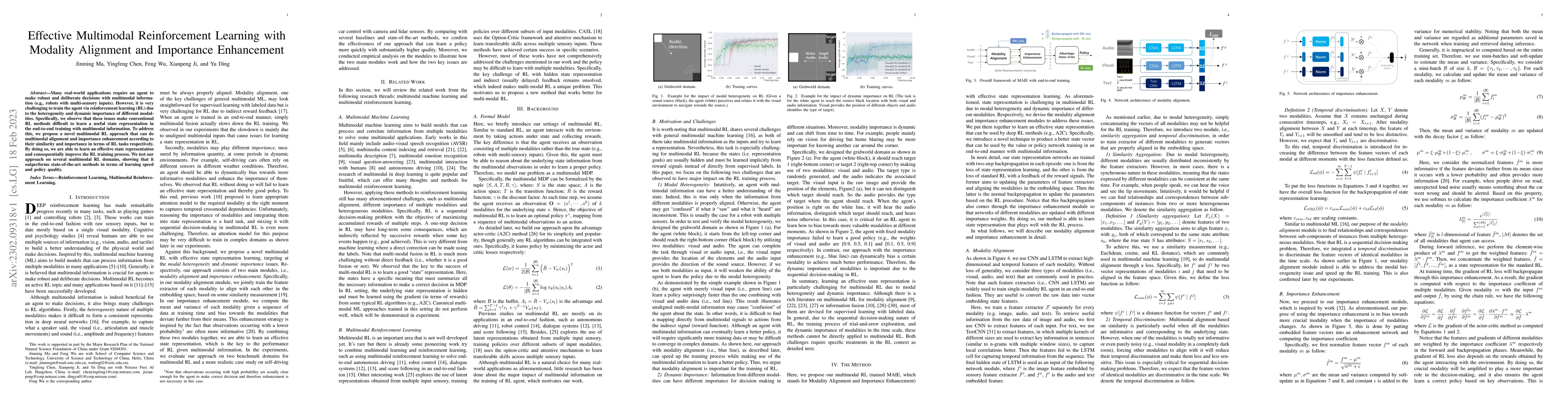 Thumbnail for Effective Multimodal Reinforcement Learning with Modality Alignment and
  Importance Enhancement