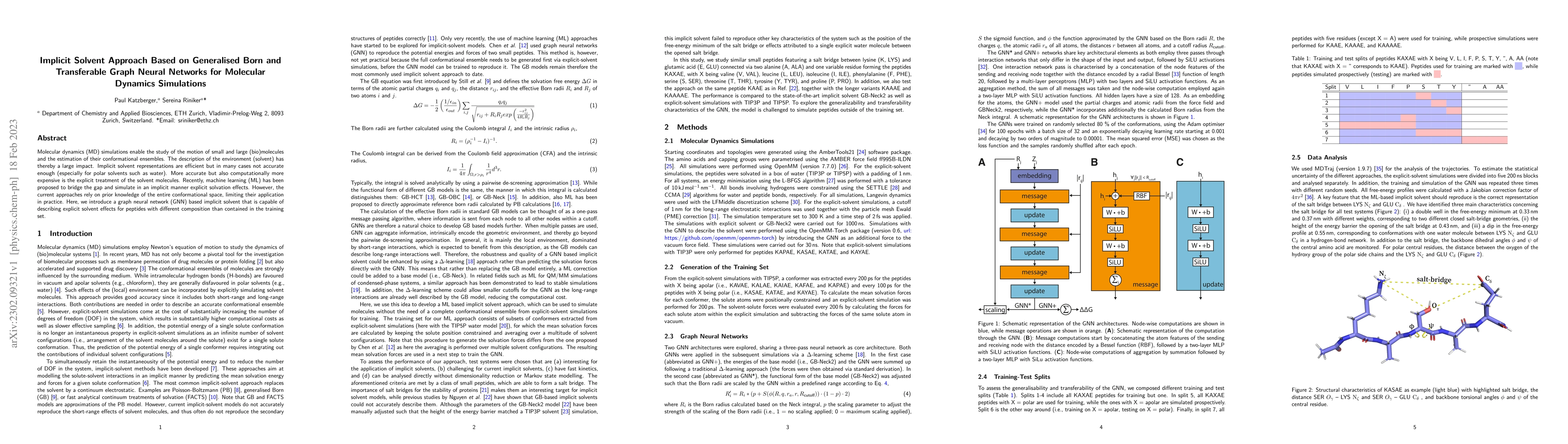 Thumbnail for Implicit Solvent Approach Based on Generalised Born and Transferable
  Graph Neural Networks for Molecular Dynamics Simulations