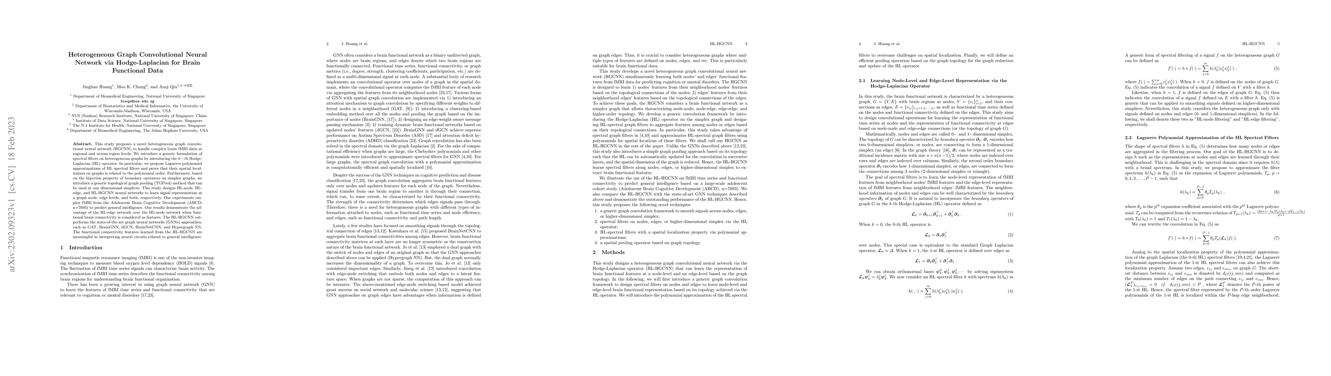 Thumbnail for Heterogeneous Graph Convolutional Neural Network via Hodge-Laplacian for
  Brain Functional Data