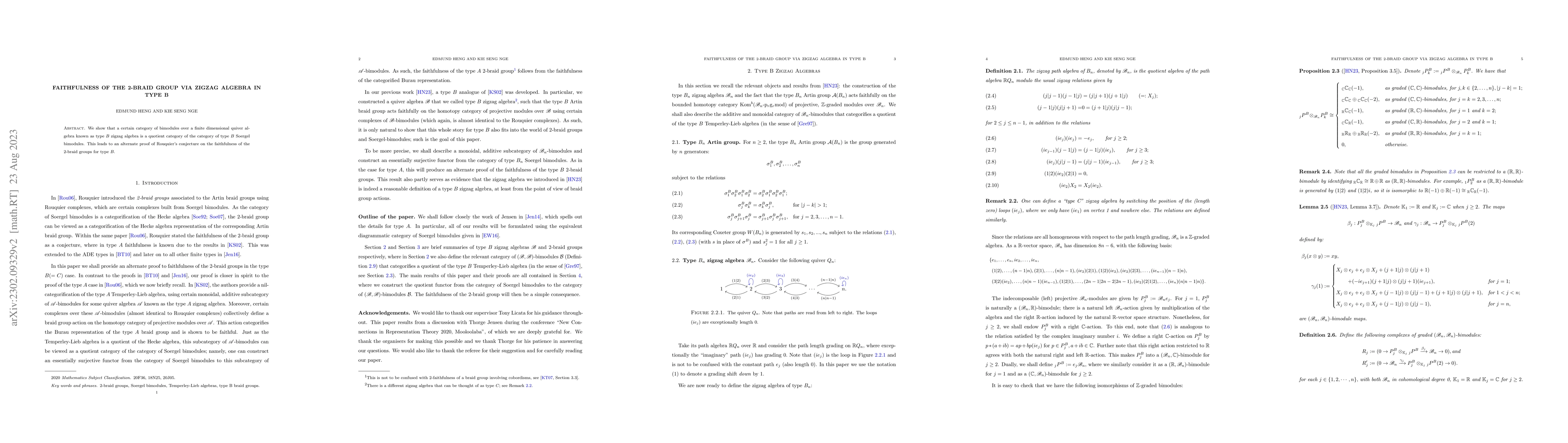Thumbnail for Faithfulness of the 2-Braid Group via Zigzag Algebra in Type B