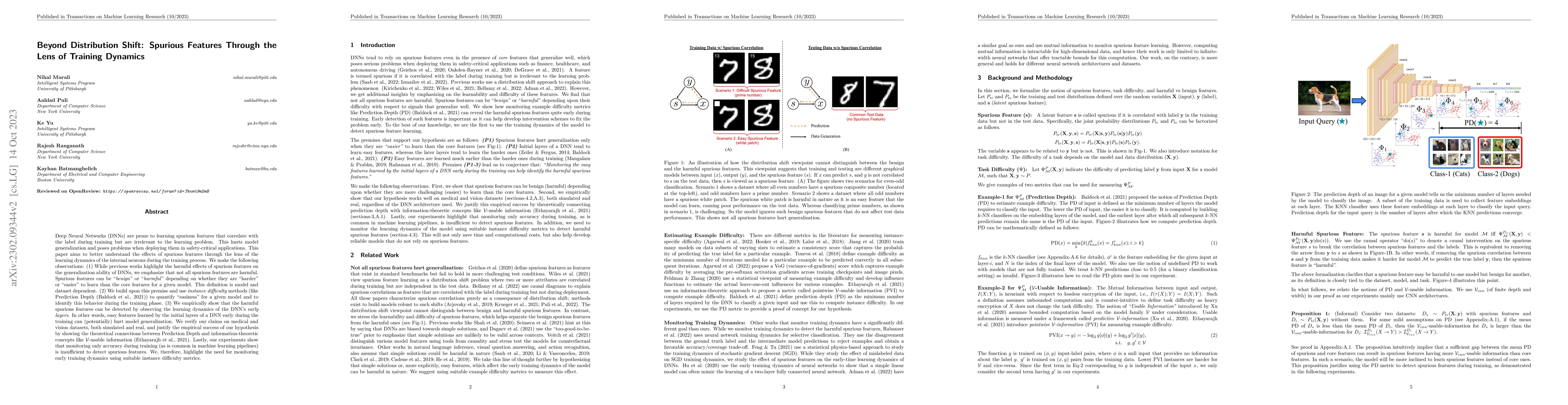 Thumbnail for Beyond Distribution Shift: Spurious Features Through the Lens of
  Training Dynamics