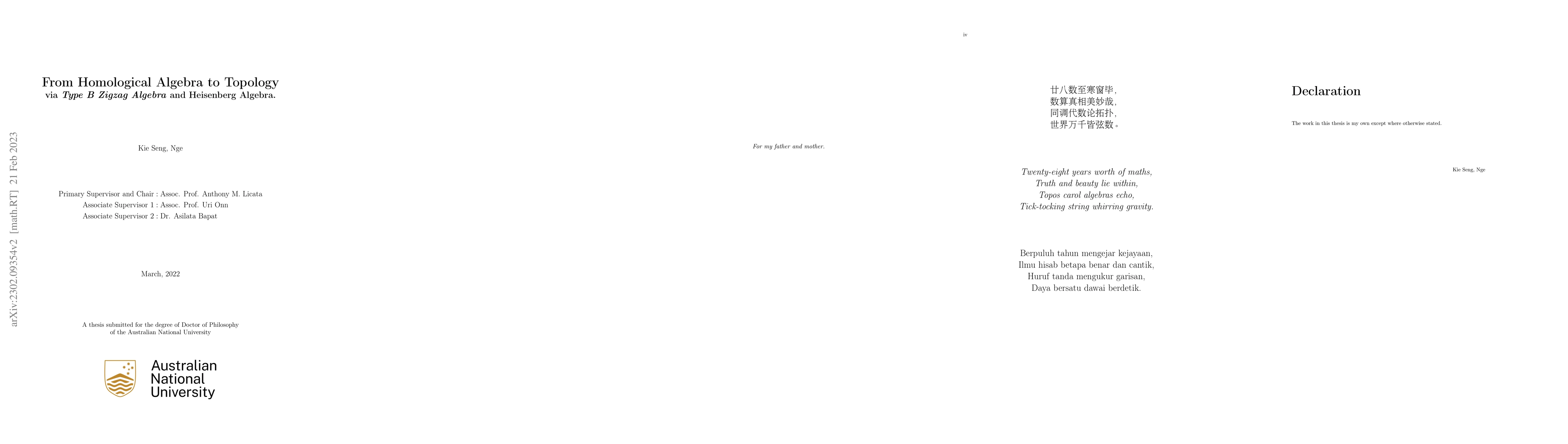 Thumbnail for From Homological Algebra to Topology via Type B Zigzag Algebra and
  Heisenberg Algebra