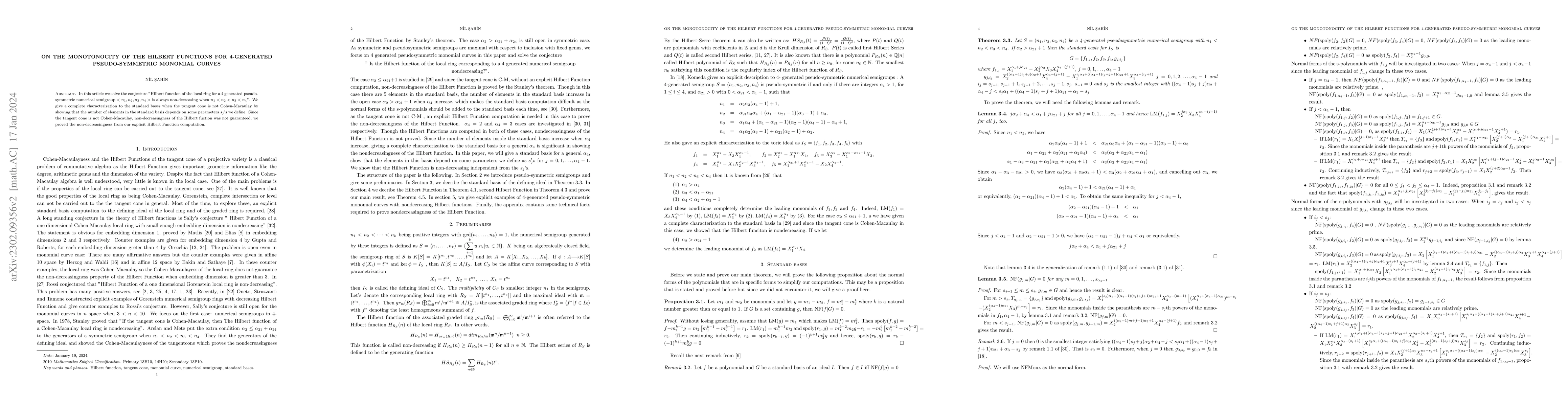Thumbnail for On the monotonicity of the Hilbert functions for 4-generated
  pseudo-symmetric monomial curves