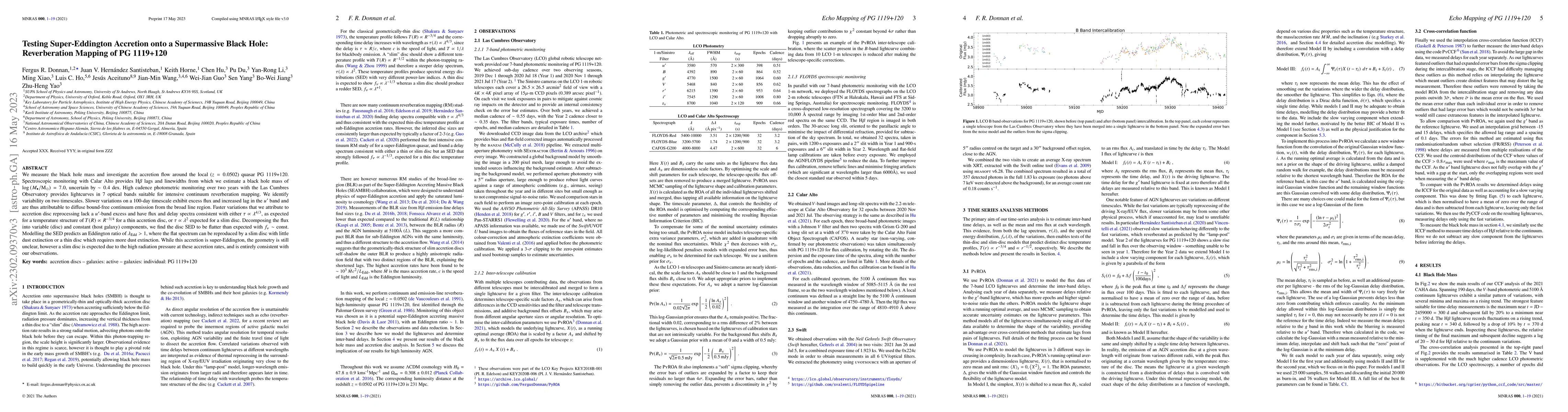 Thumbnail for Testing Super-Eddington Accretion onto a Supermassive Black Hole:
  Reverberation Mapping of PG 1119+120