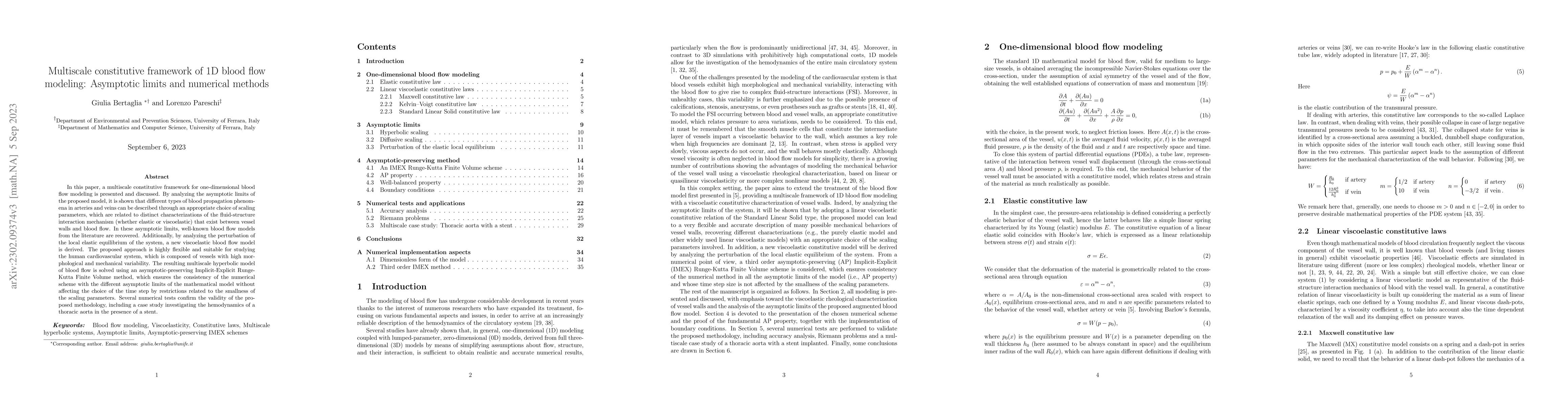 Thumbnail for Multiscale constitutive framework of 1D blood flow modeling: Asymptotic
  limits and numerical methods