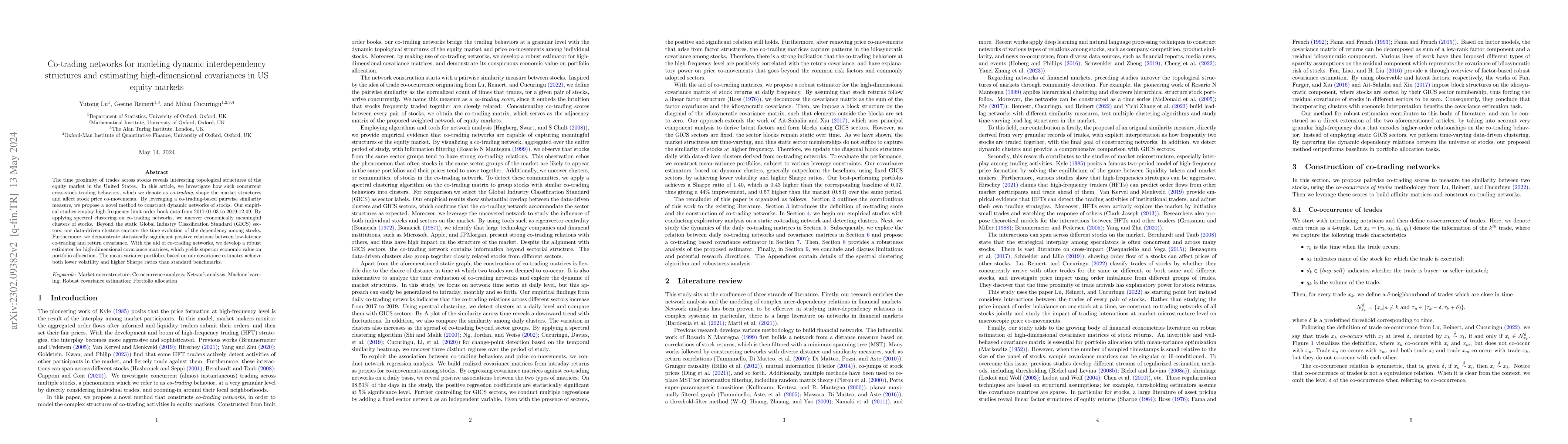 Thumbnail for Co-trading networks for modeling dynamic interdependency structures and
  estimating high-dimensional covariances in US equity markets