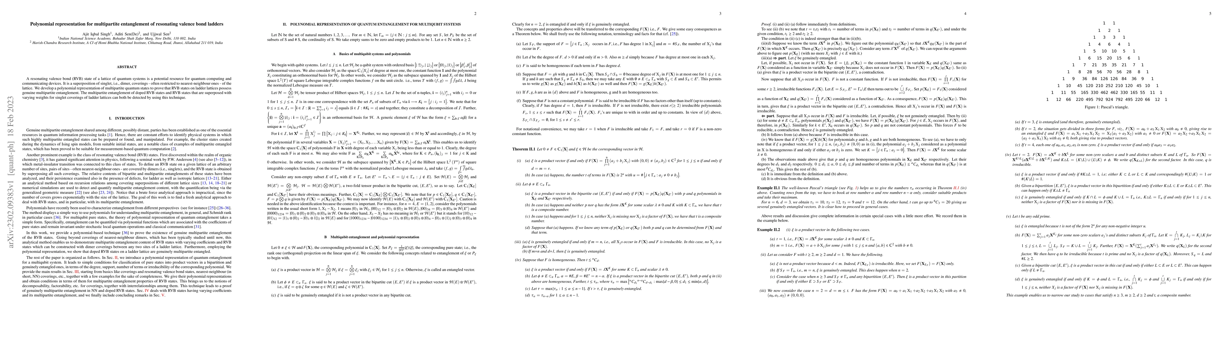 Thumbnail for Polynomial representation for multipartite entanglement of resonating
  valence bond ladders
