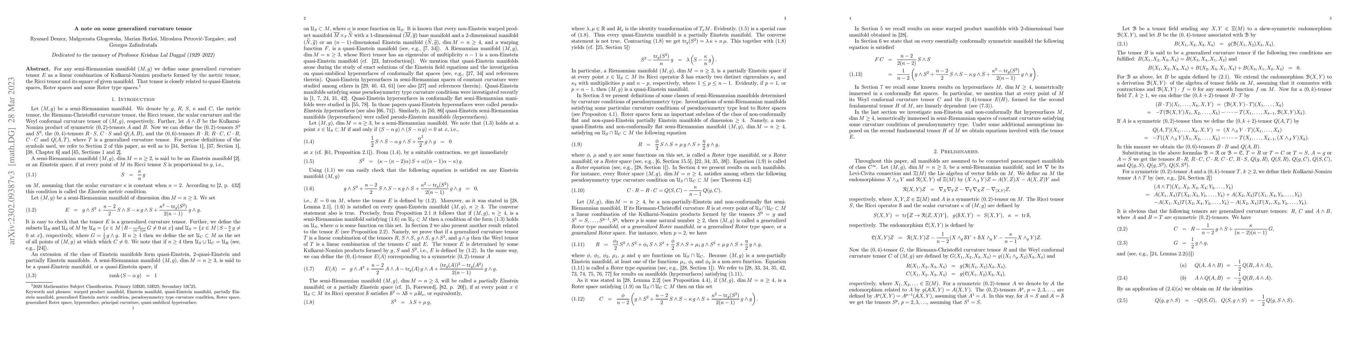 Thumbnail for A note on some generalized curvature tensor