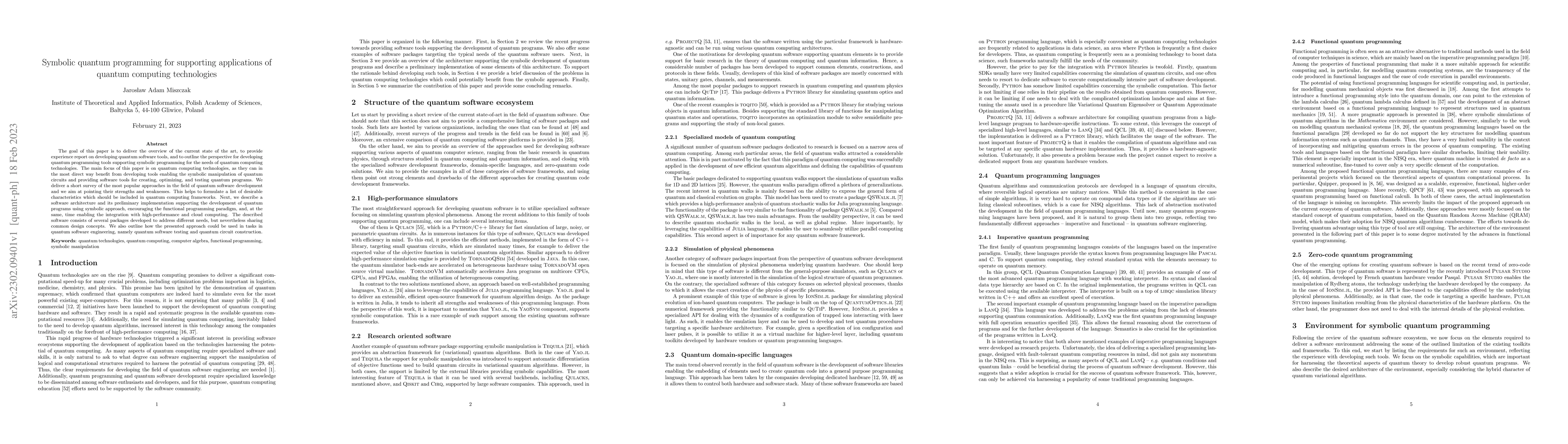 Thumbnail for Symbolic quantum programming for supporting applications of quantum
  computing technologies