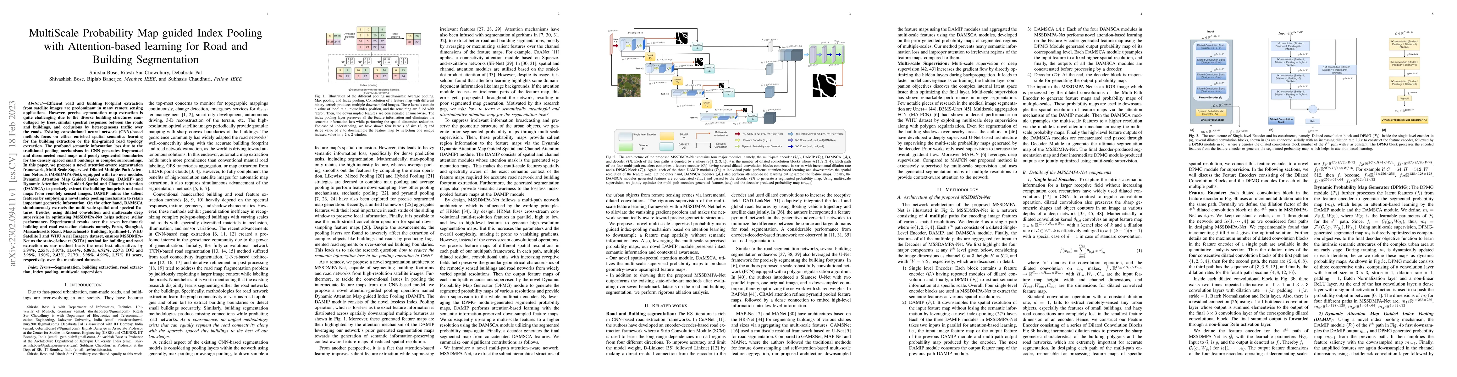 Thumbnail for MultiScale Probability Map guided Index Pooling with Attention-based
  learning for Road and Building Segmentation