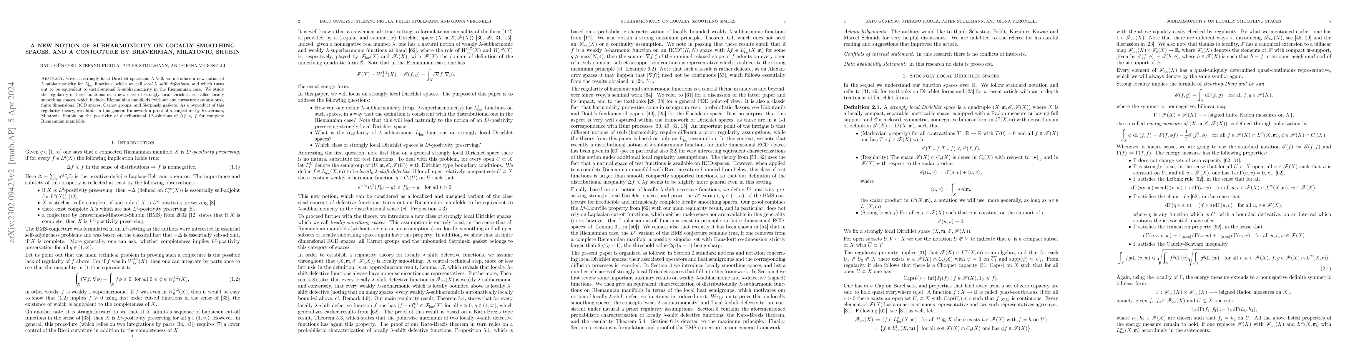 Thumbnail for A new notion of subharmonicity on locally smoothing spaces, and a
  conjecture by Braverman, Milatovic, Shubin