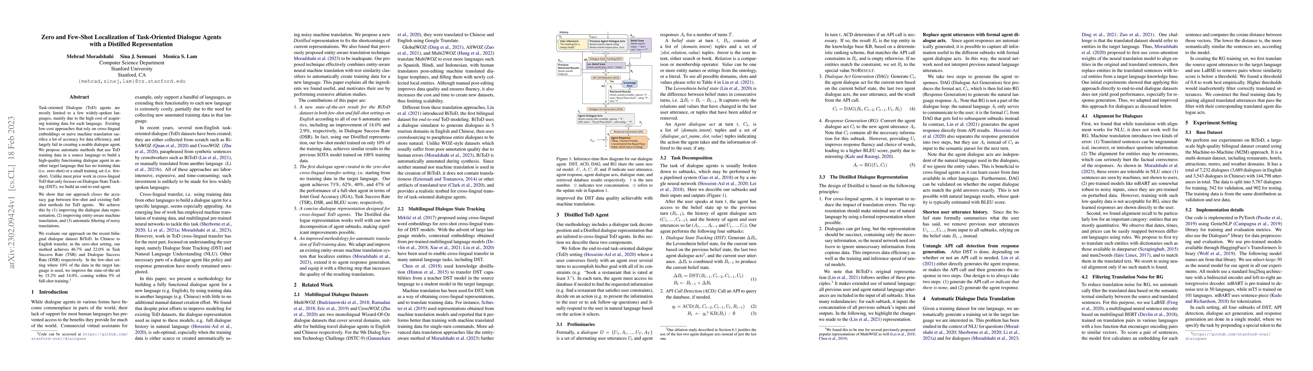Thumbnail for Zero and Few-Shot Localization of Task-Oriented Dialogue Agents with a
  Distilled Representation