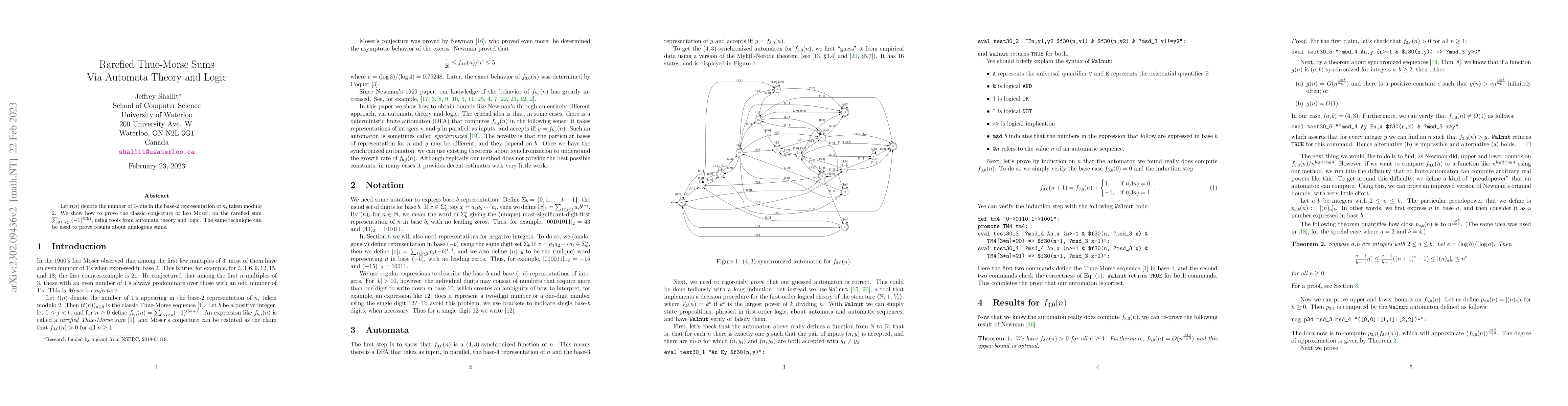 Thumbnail for Rarefied Thue-Morse Sums Via Automata Theory and Logic