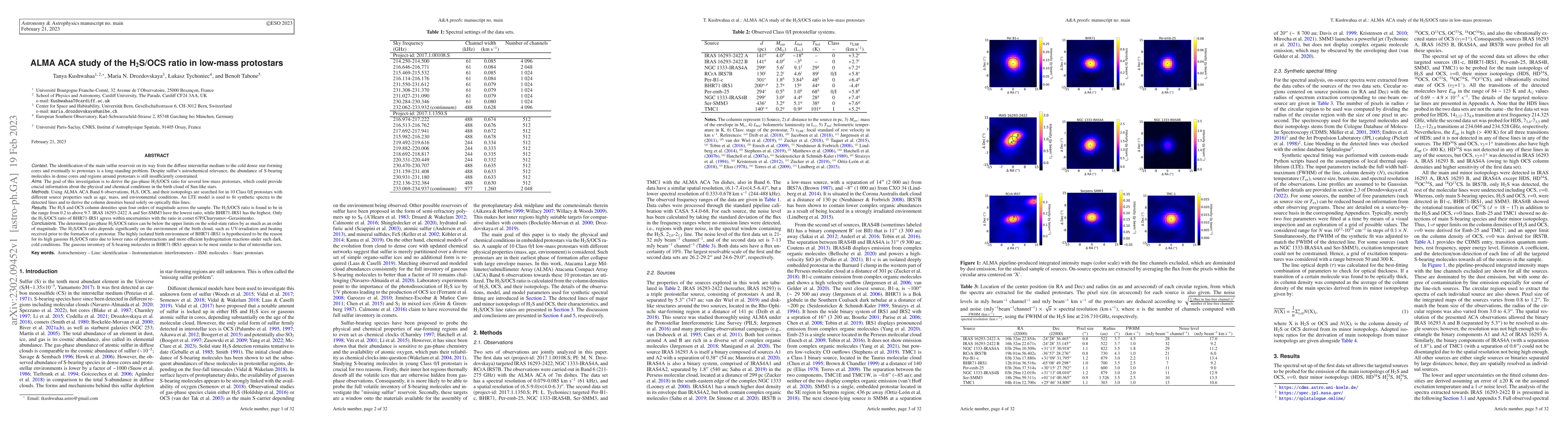 Thumbnail for ALMA ACA study of the H$_2$S/OCS ratio in low-mass protostars