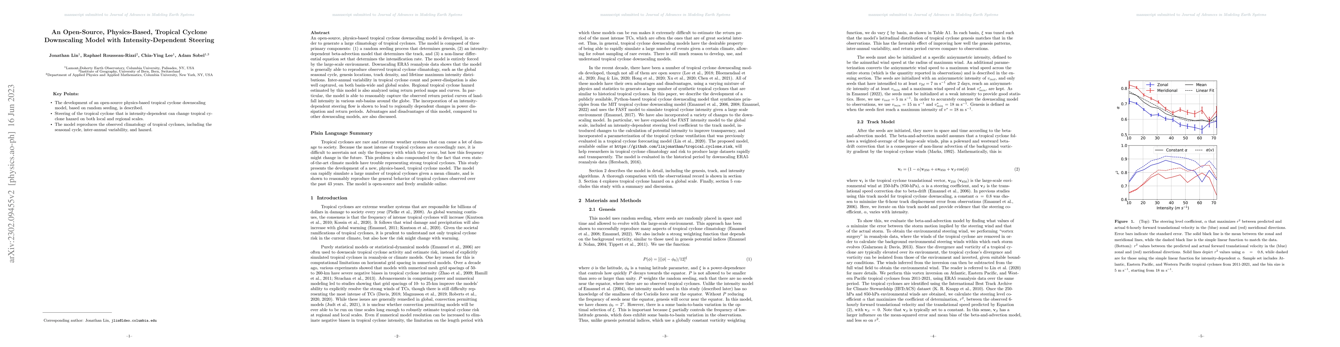 Thumbnail for An Open-Source, Physics-Based, Tropical Cyclone Downscaling Model with
  Intensity-Dependent Steering