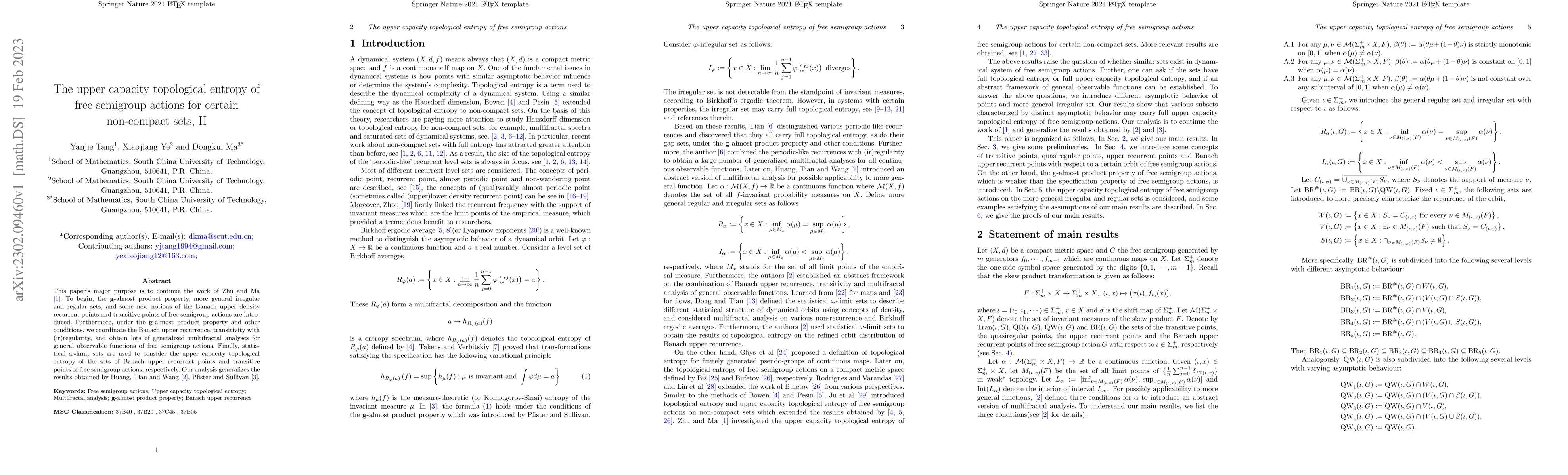 Thumbnail for The upper capacity topological entropy of free semigroup actions for
  certain non-compact sets,$II$