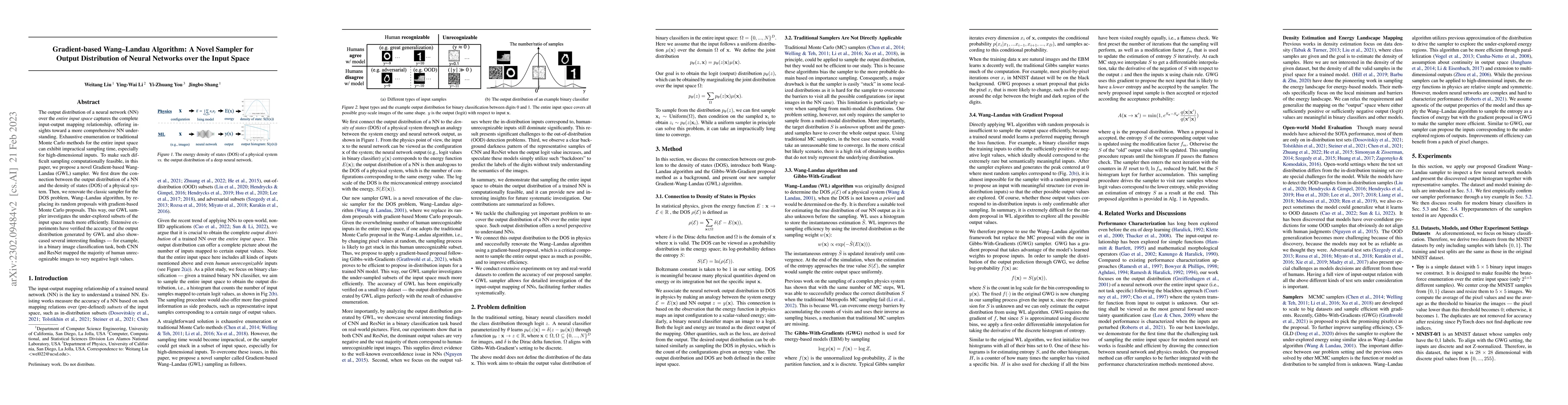 Thumbnail for Gradient-based Wang-Landau Algorithm: A Novel Sampler for Output
  Distribution of Neural Networks over the Input Space