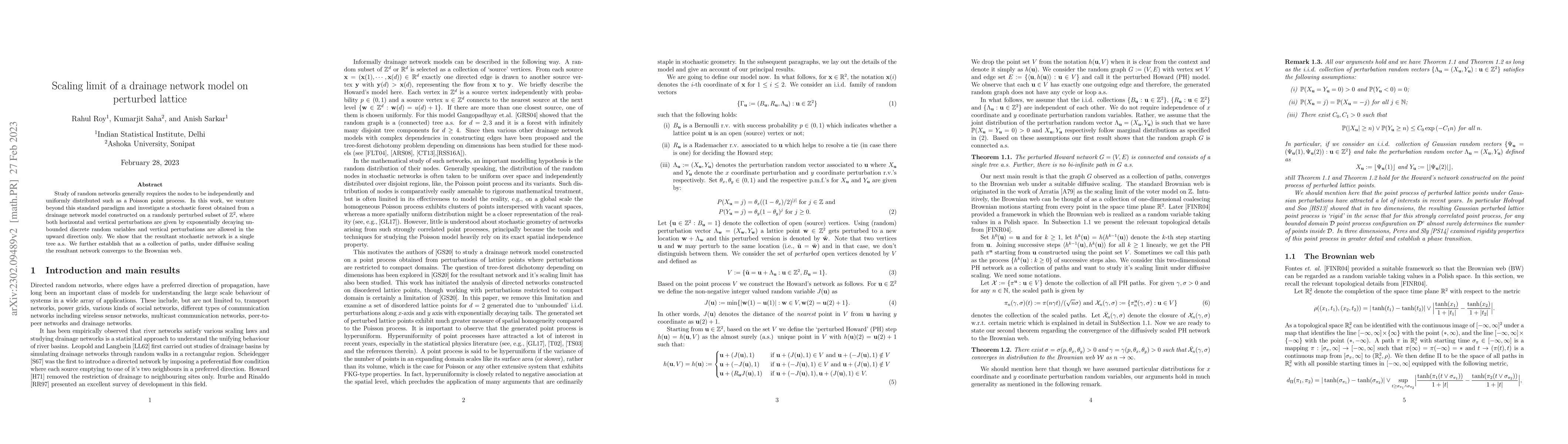 Thumbnail for Scaling limit of a drainage network model on perturbed lattice
