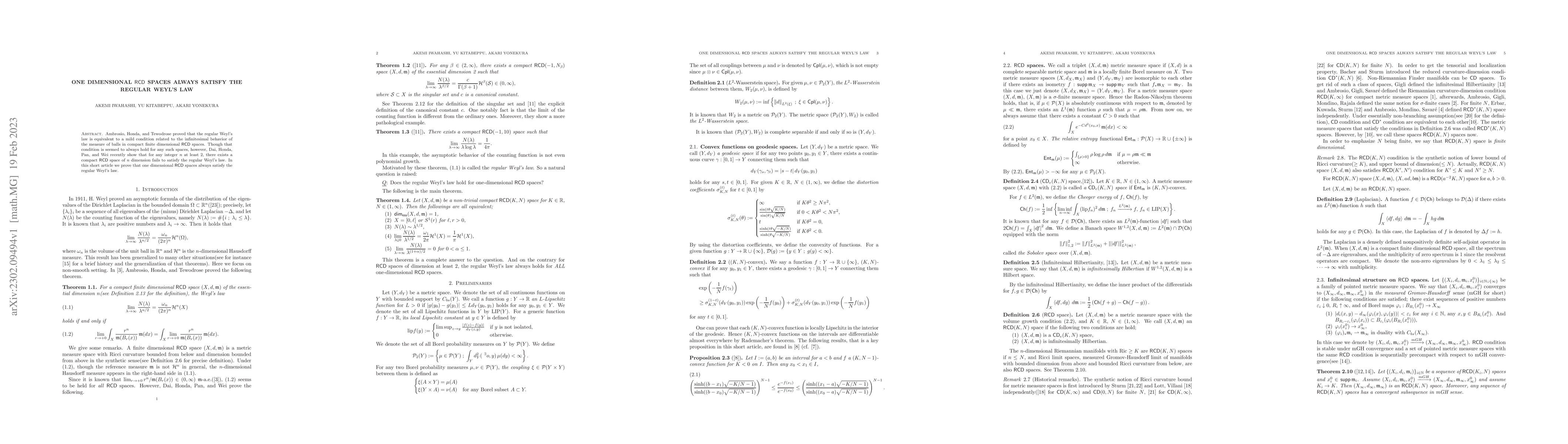 Thumbnail for One dimensional RCD spaces always satisfy the regular Weyl's law