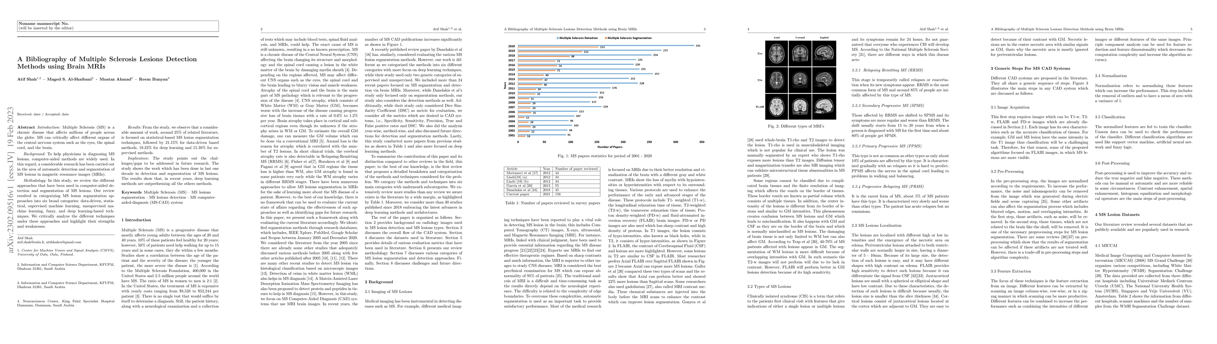 Thumbnail for A Bibliography of Multiple Sclerosis Lesions Detection Methods using
  Brain MRIs