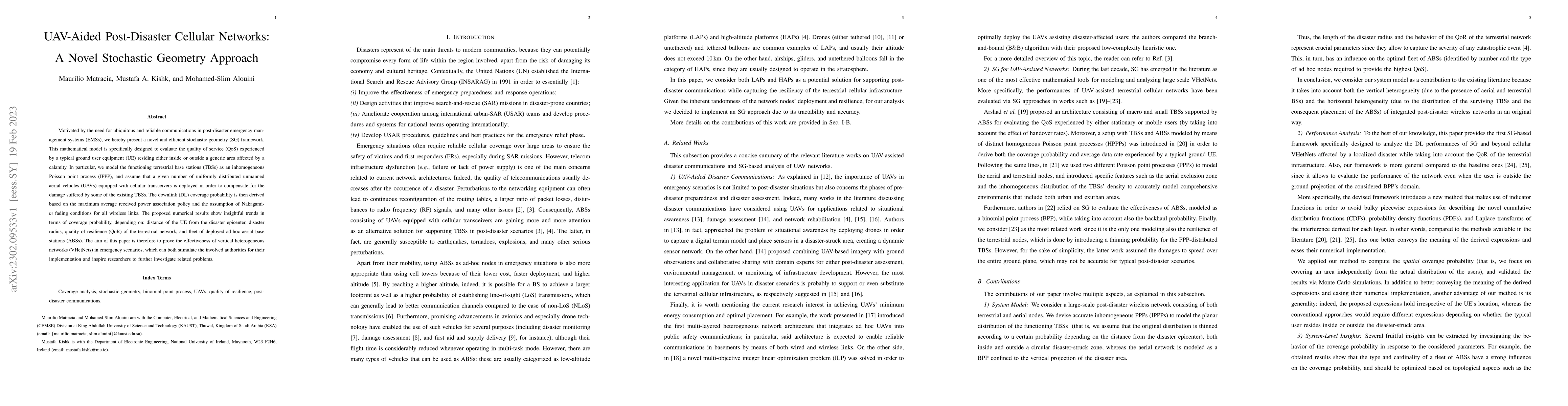 Thumbnail for UAV-Aided Post-Disaster Cellular Networks: A Novel Stochastic Geometry
  Approach