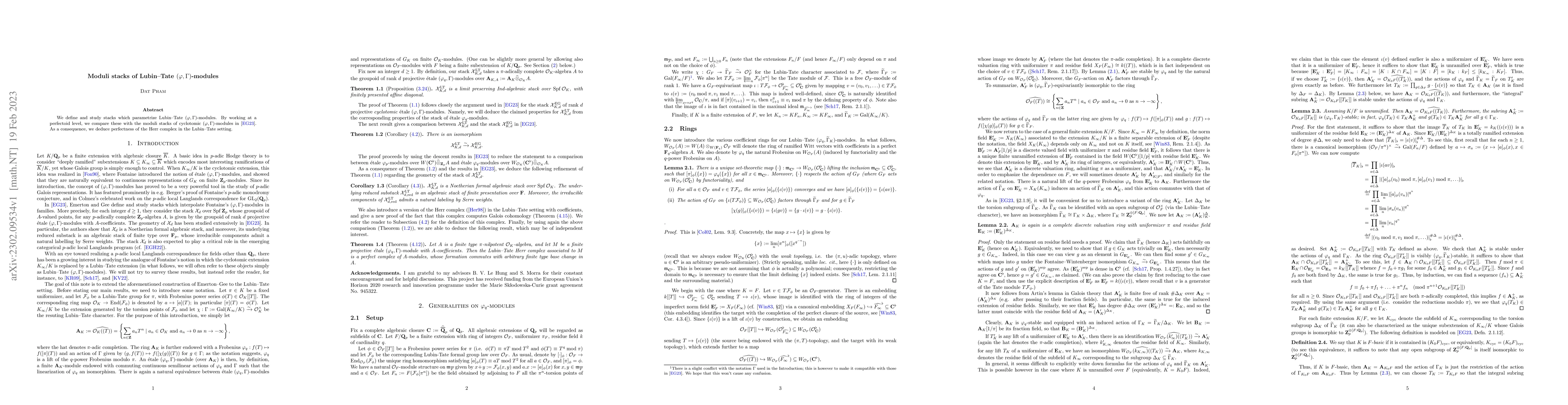 Thumbnail for Moduli stacks of Lubin--Tate $(\varphi,\Gamma)$-modules