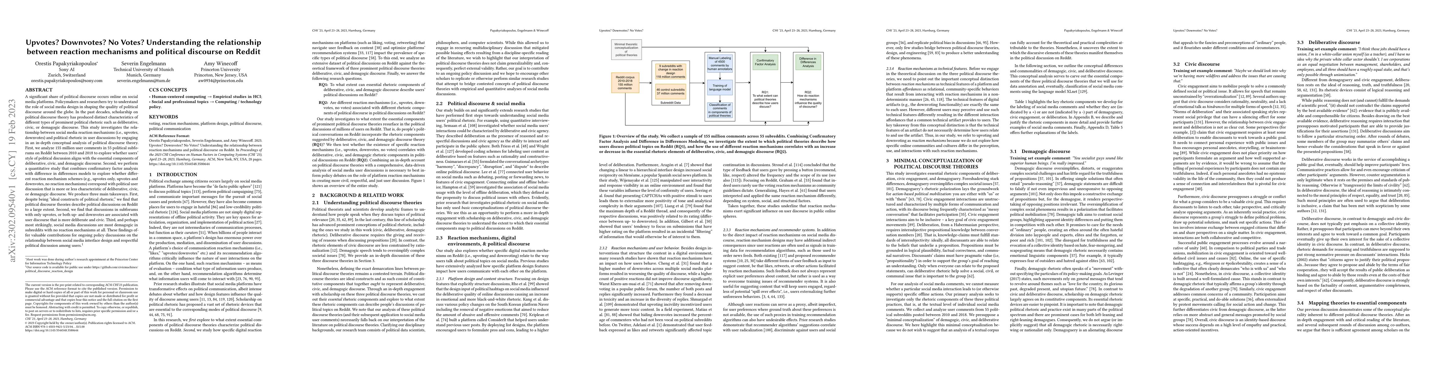 Thumbnail for Upvotes? Downvotes? No Votes? Understanding the relationship between
  reaction mechanisms and political discourse on Reddit