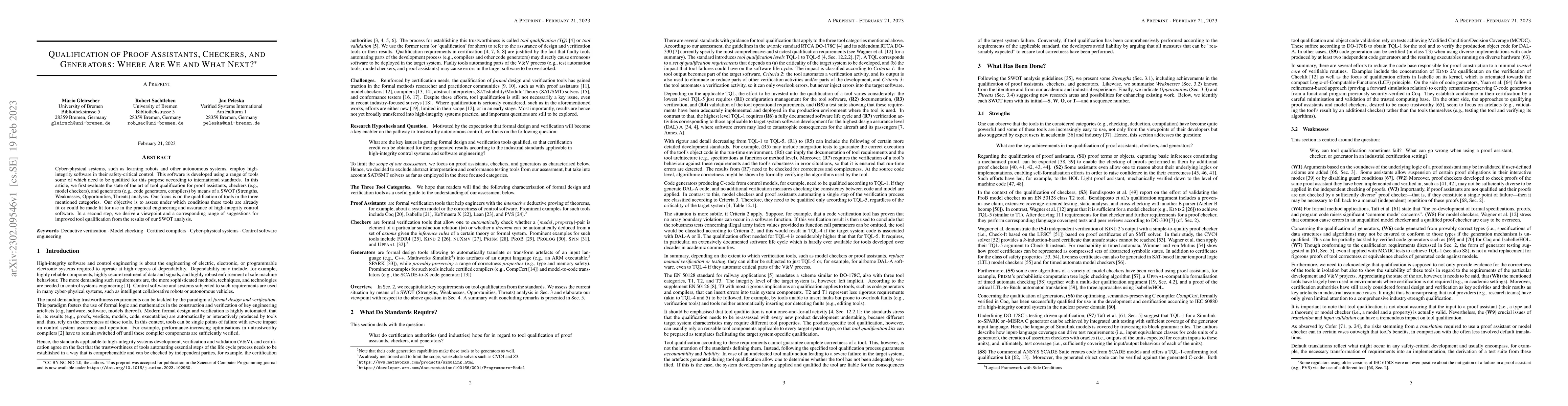 Thumbnail for Qualification of Proof Assistants, Checkers, and Generators: Where Are
  We and What Next?