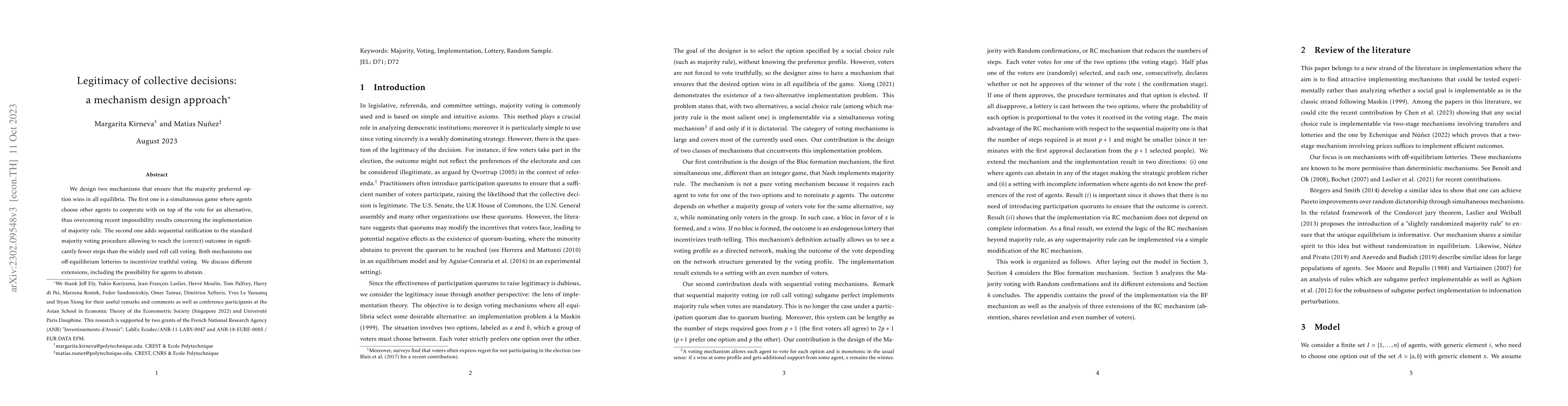 Thumbnail for Legitimacy of collective decisions: a mechanism design approach