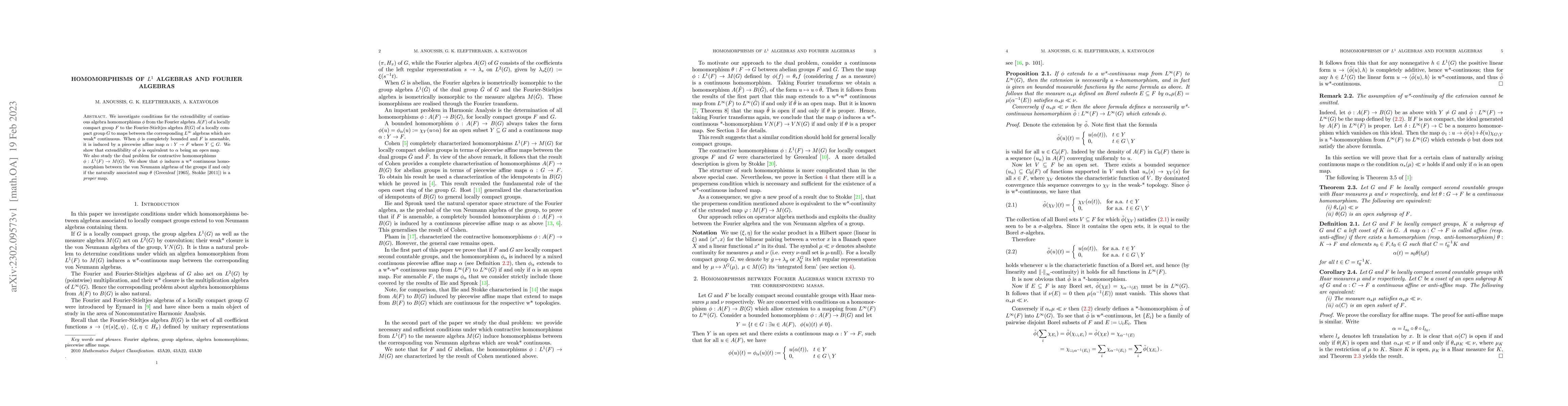 Thumbnail for Homomorphisms of $L^1$ algebras and Fourier algebras