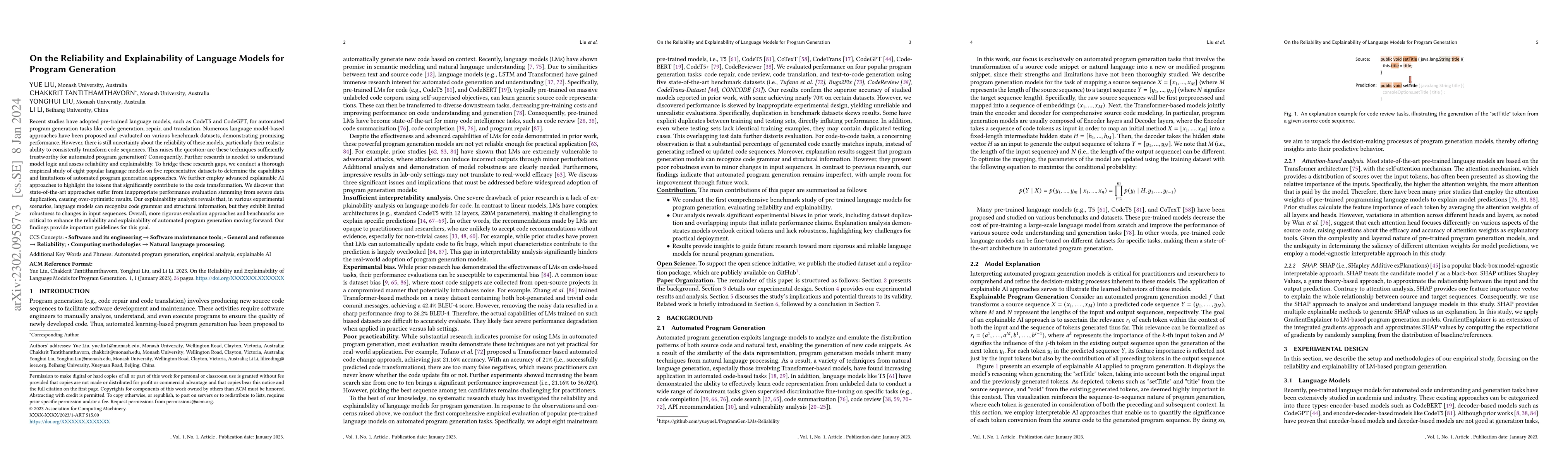 Thumbnail for On the Reliability and Explainability of Language Models for Program
  Generation