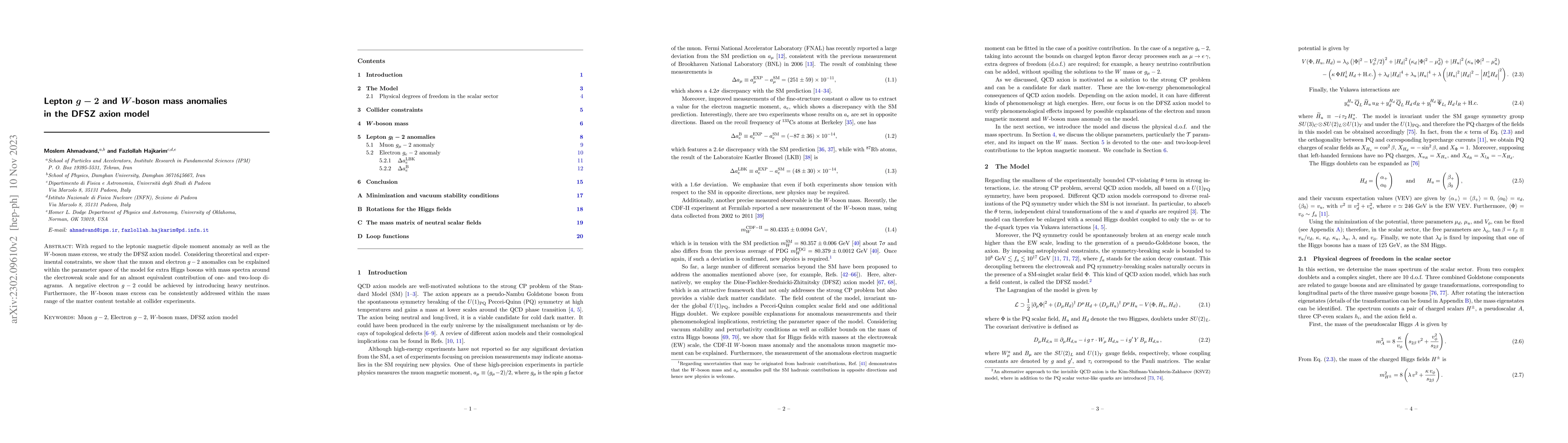 Thumbnail for Lepton $g-2$ and $W$-boson mass anomalies in the DFSZ axion model