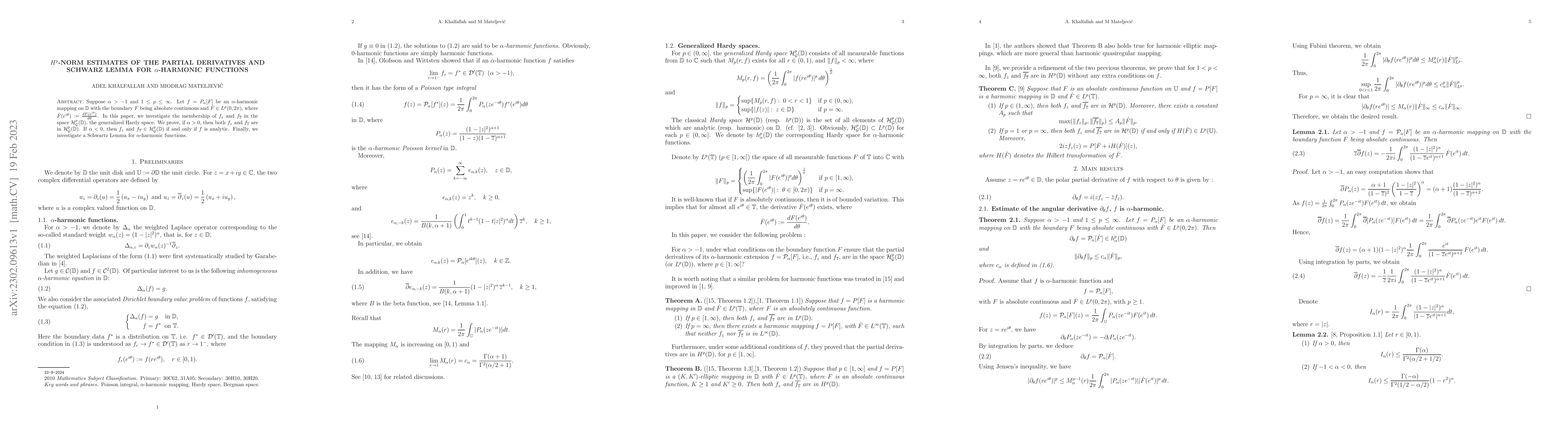 Thumbnail for $H^p$-Norm estimates of the partial derivatives and Schwarz lemma for
  $\alpha$-harmonic functions