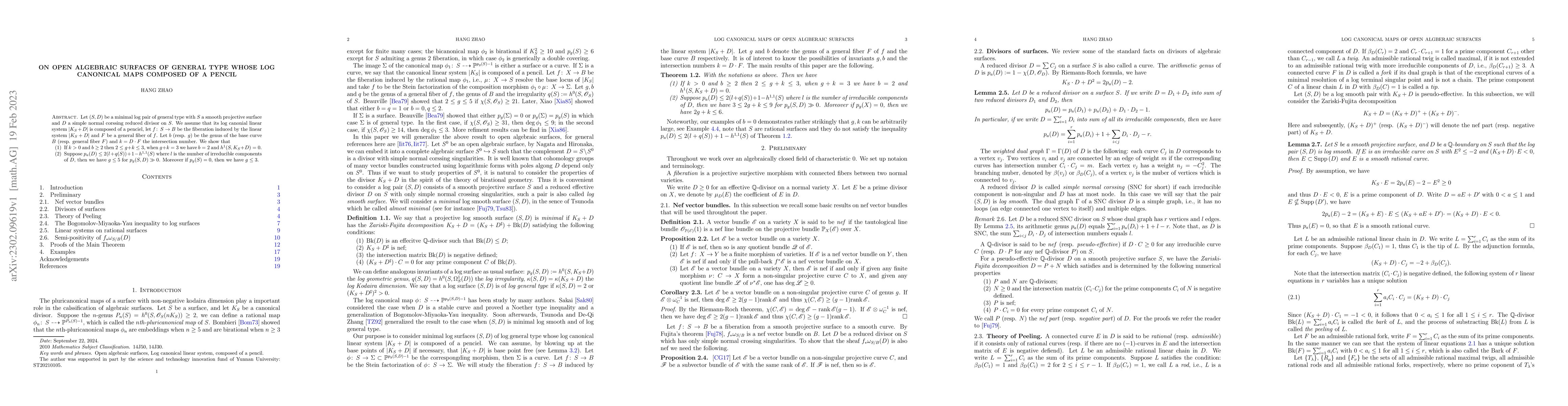 Thumbnail for On open algebraic surfaces of general type whose log canonical maps
  composed of a pencil
