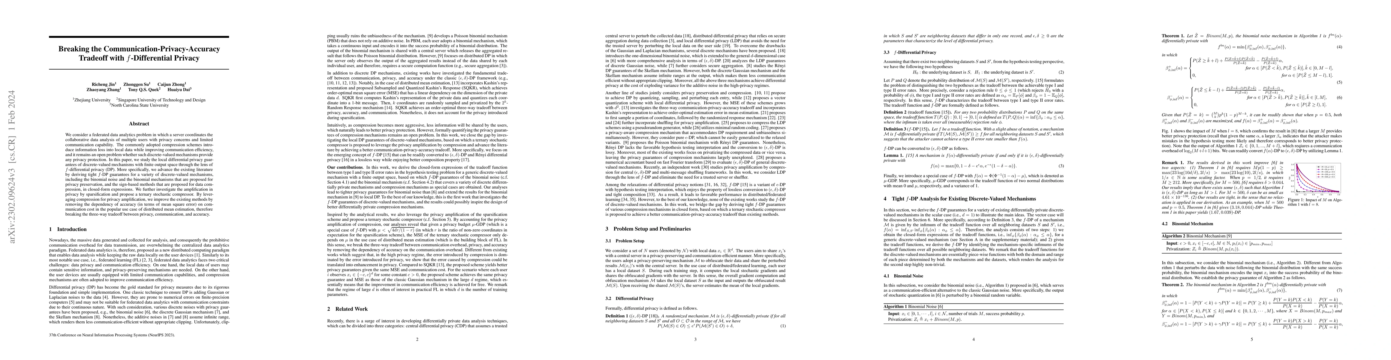 Thumbnail for Breaking the Communication-Privacy-Accuracy Tradeoff with
  $f$-Differential Privacy