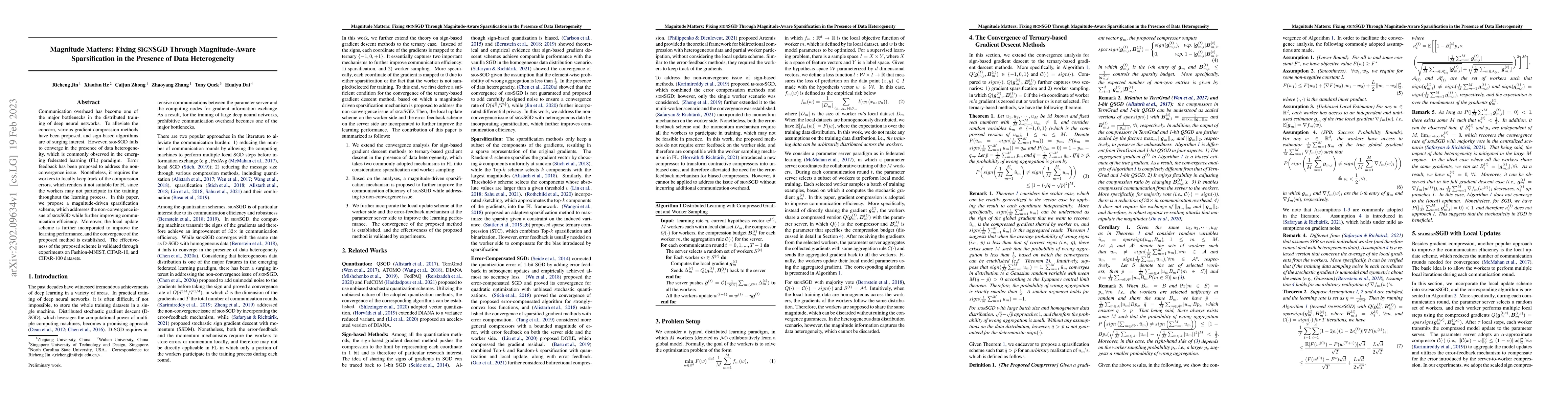 Thumbnail for Magnitude Matters: Fixing SIGNSGD Through Magnitude-Aware Sparsification
  in the Presence of Data Heterogeneity