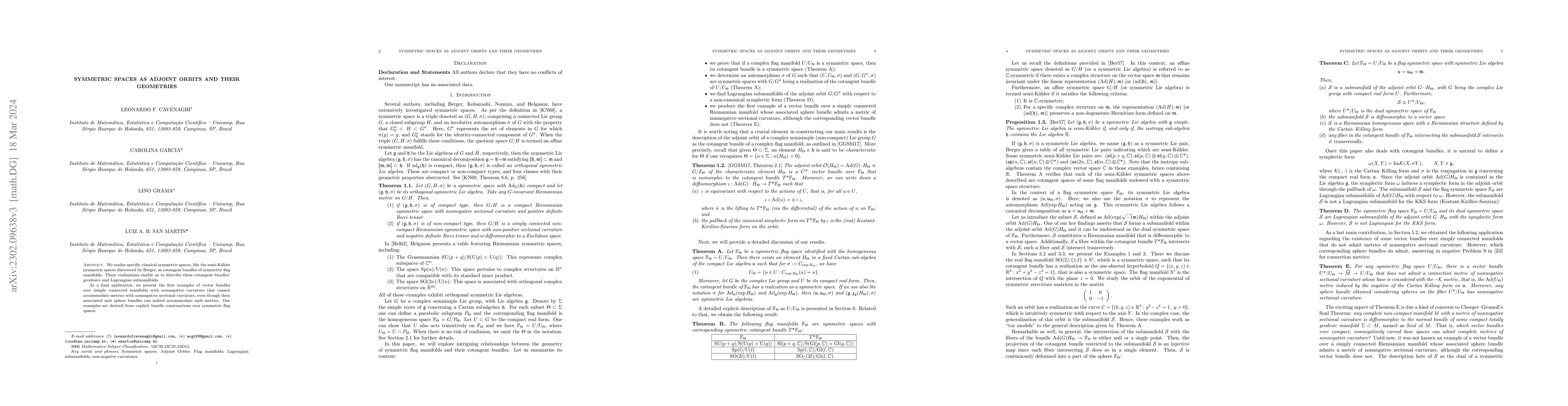 Thumbnail for Symmetric spaces as adjoint orbits and their geometries