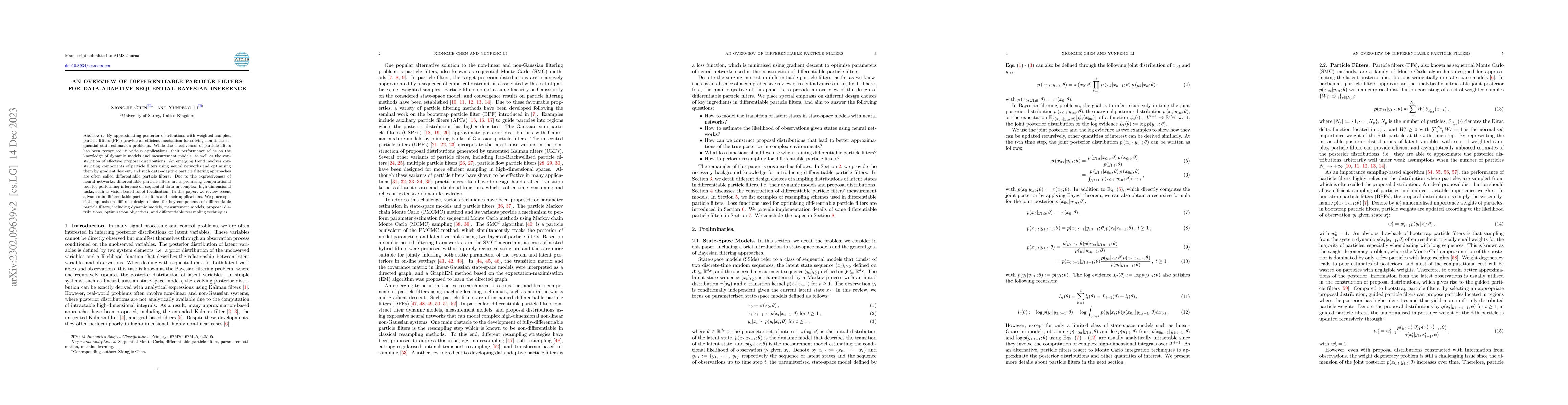 Thumbnail for An overview of differentiable particle filters for data-adaptive
  sequential Bayesian inference