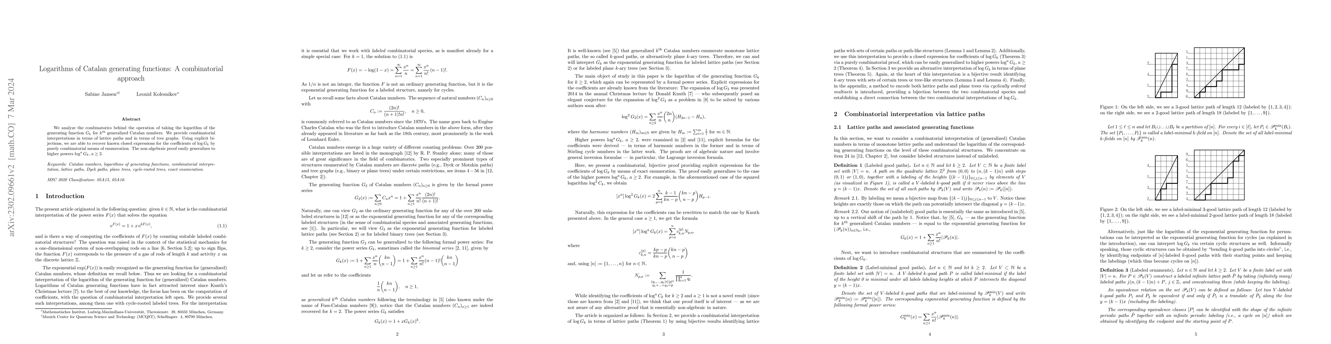 Thumbnail for Logarithms of Catalan generating functions: A combinatorial approach
