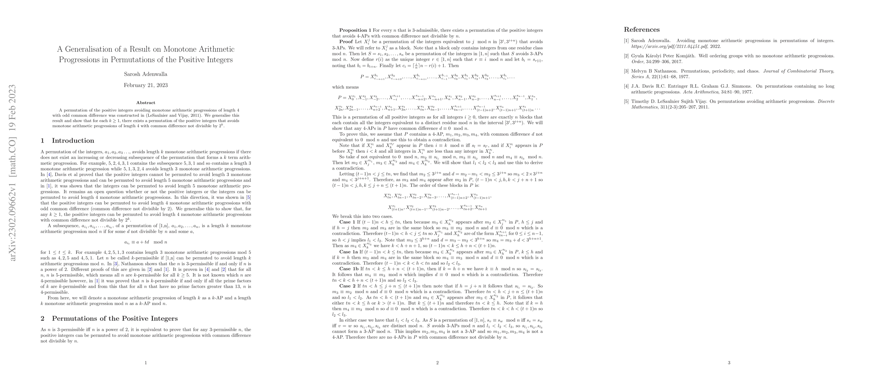 Thumbnail for A Generalisation of a Result on Monotone Arithmetic Progressions in
  Permutations of the Positive Integers