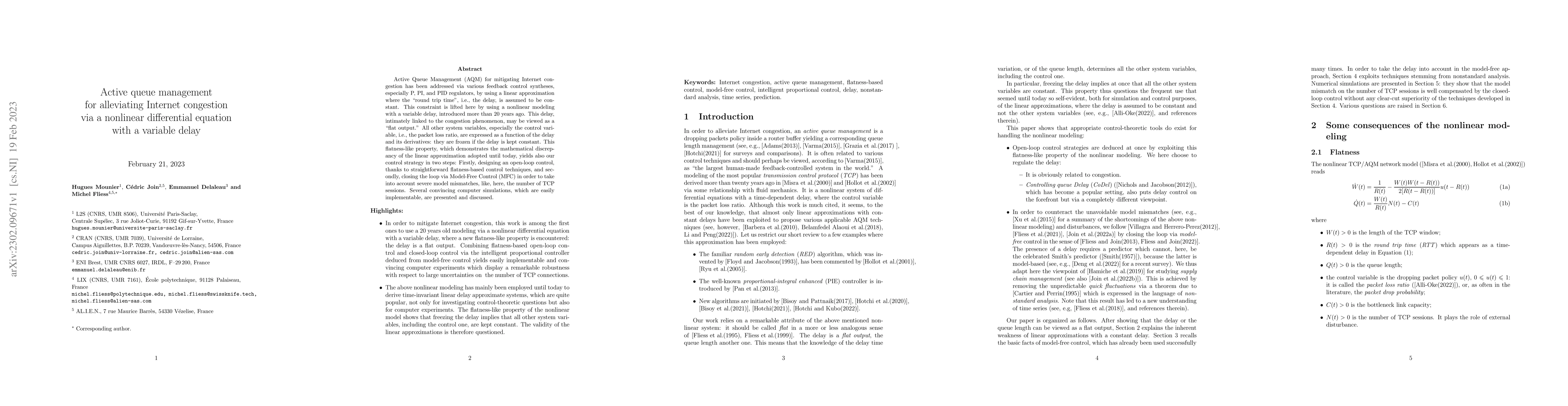 Thumbnail for Active queue management for alleviating Internet congestion via a
  nonlinear differential equation with a variable delay