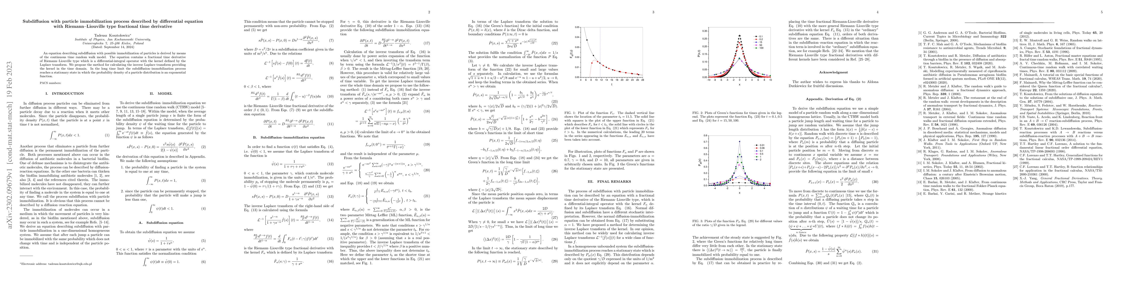 Thumbnail for Subdiffusion with particle immobilization process described by
  differential equation with Riemann--Liouville type fractional time derivative